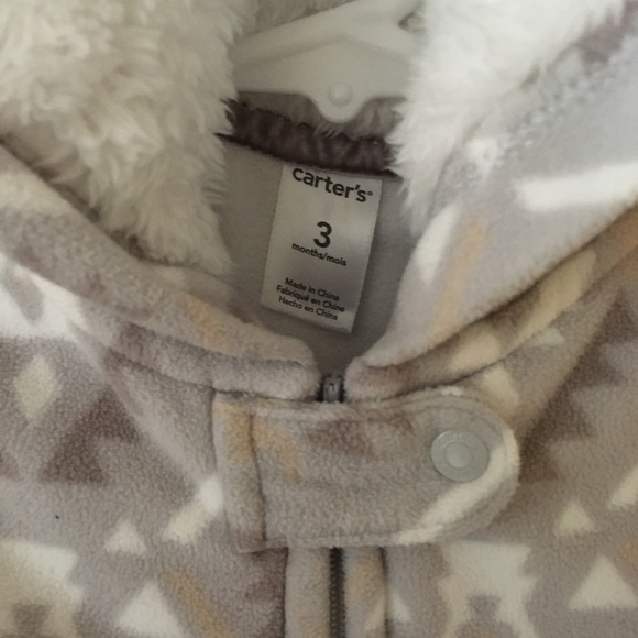 Carters (3M) Infant One piece Baby Footie Outerwear Hooded Fleece Foldover Mitts - Picture 6 of 8